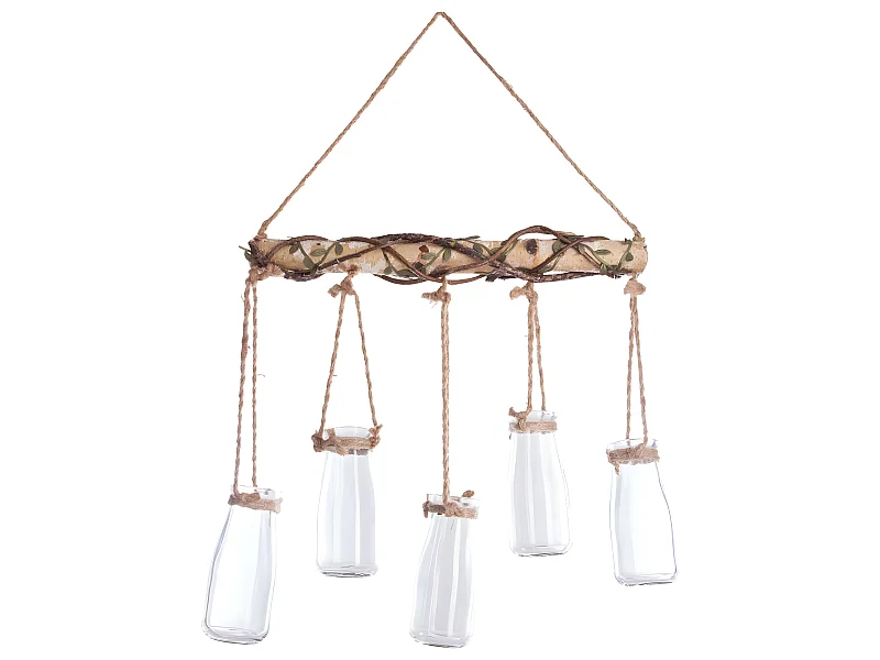 Set 5 Soliflores en Verre avec Suspension en Corde et Bois