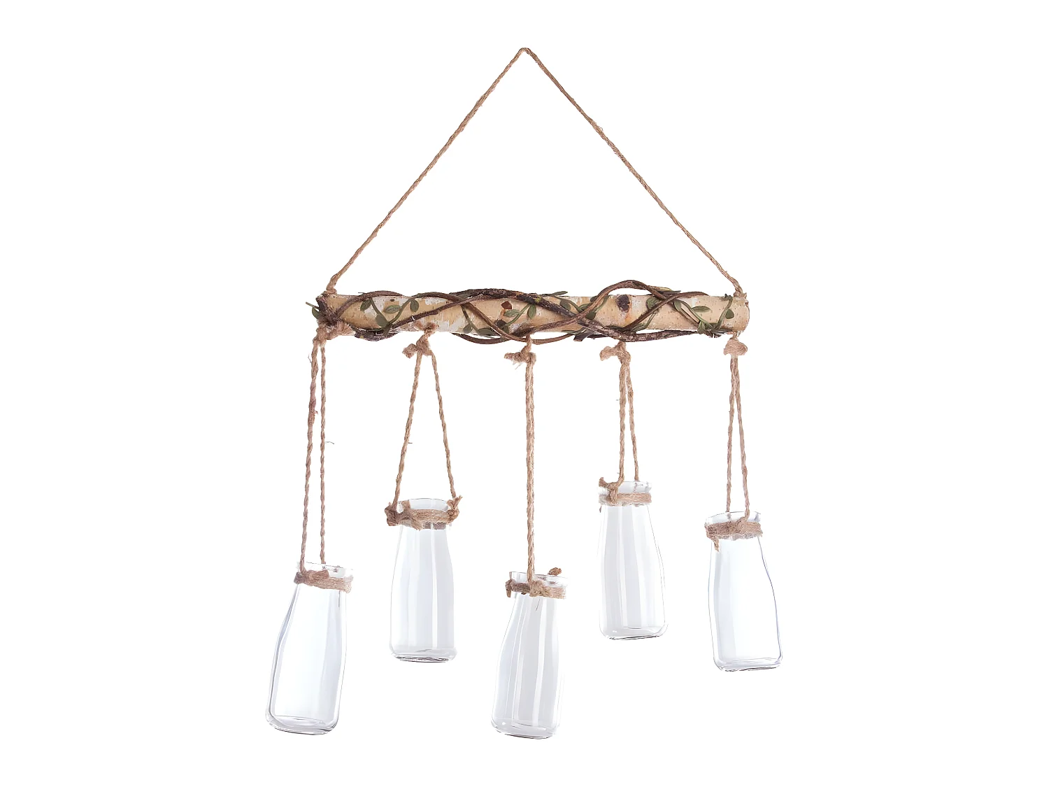 Set 5 Soliflores en Verre avec Suspension en Corde et Bois