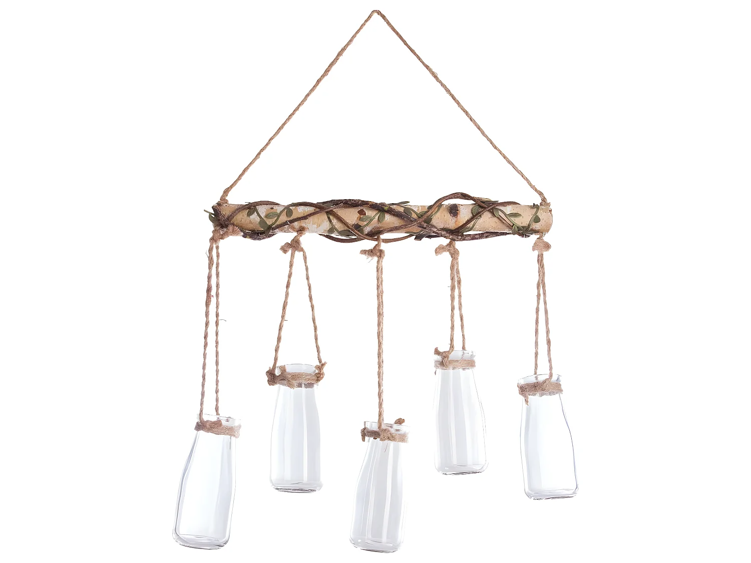 Set 5 Soliflores en Verre avec Suspension en Corde et Bois