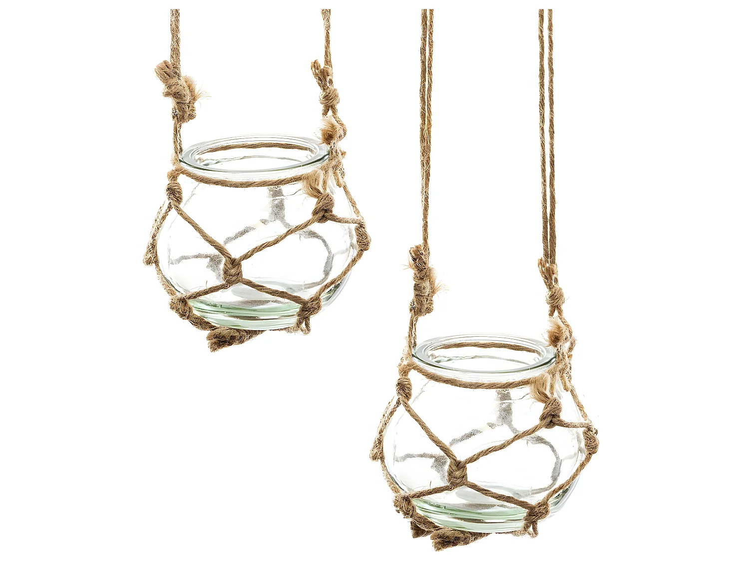 Set 4 Soliflores en Verre avec Suspension corde et Bois de sapin avec éclairage LED