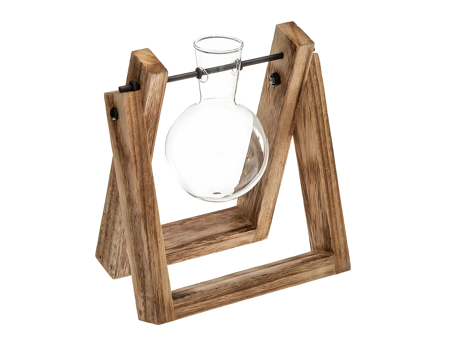 Soliflore en verre avec support en Bois H 16 cm
