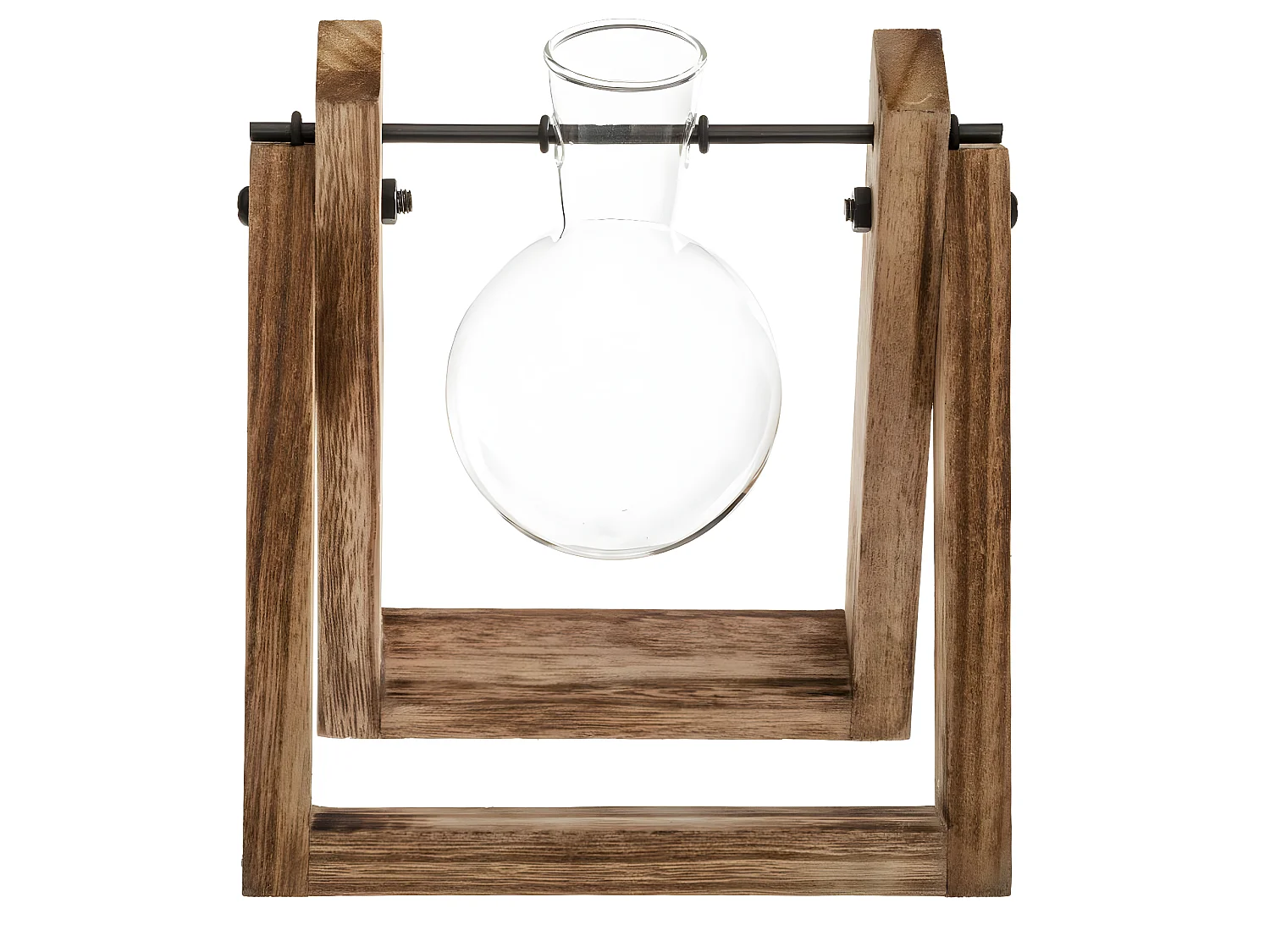 Soliflore en verre avec support en Bois H 16 cm