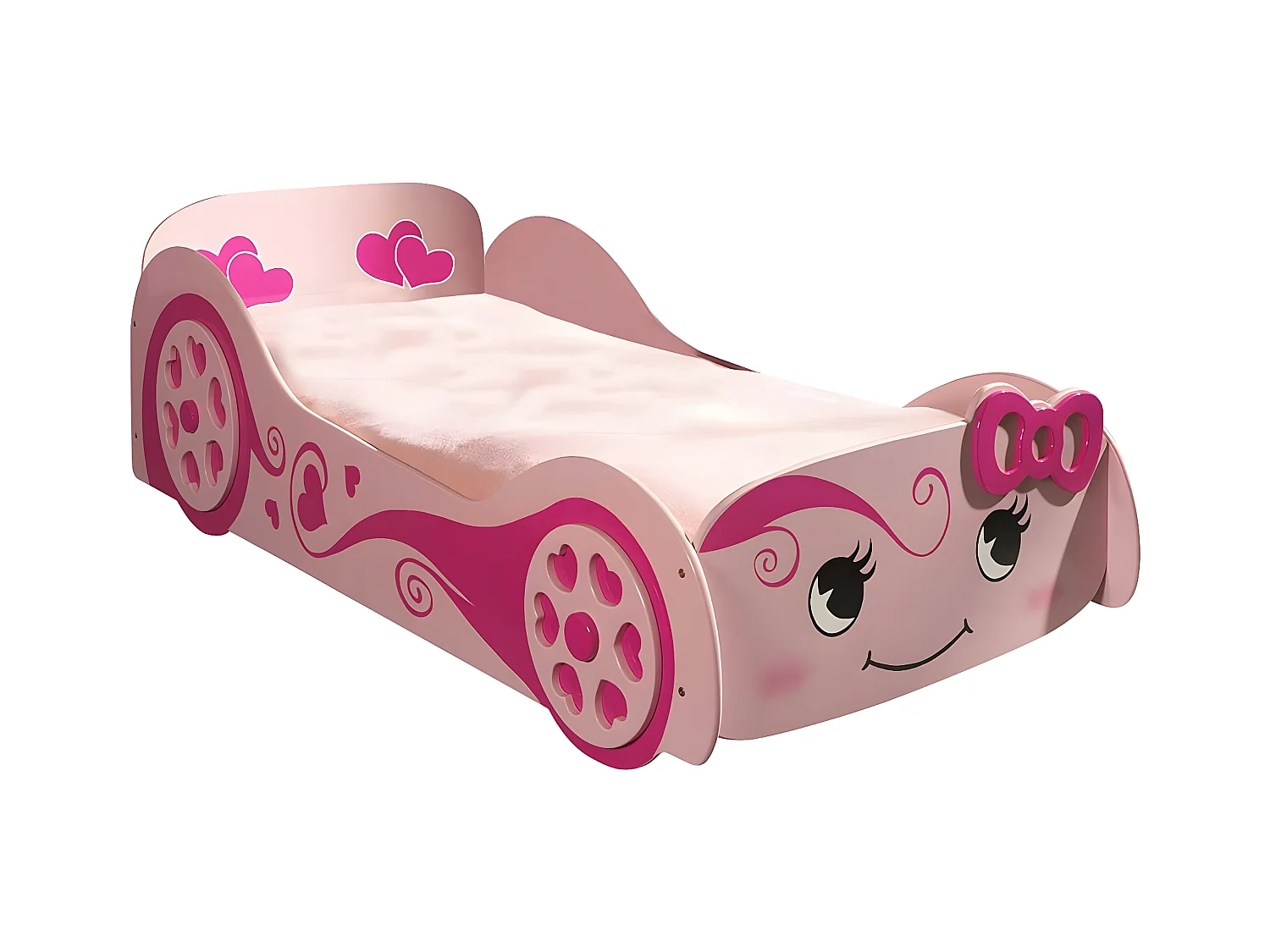 LOVELY - Lit Voiture 90x200cm Rose Motifs Coeurs