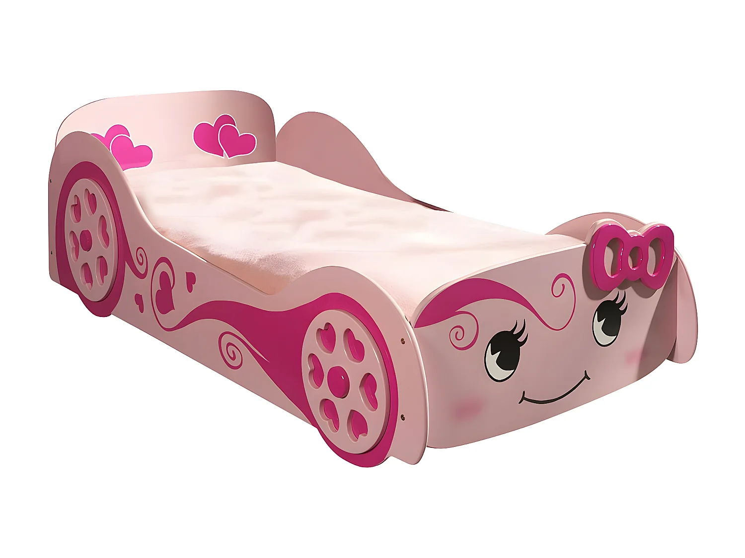 LOVELY - Lit Voiture 90x200cm Rose Motifs Coeurs