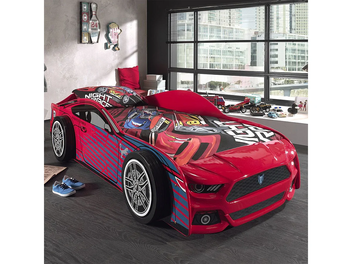 VELOCE - Lit Voiture de Sport 90x200cm Rouge et Bleu + Matelas