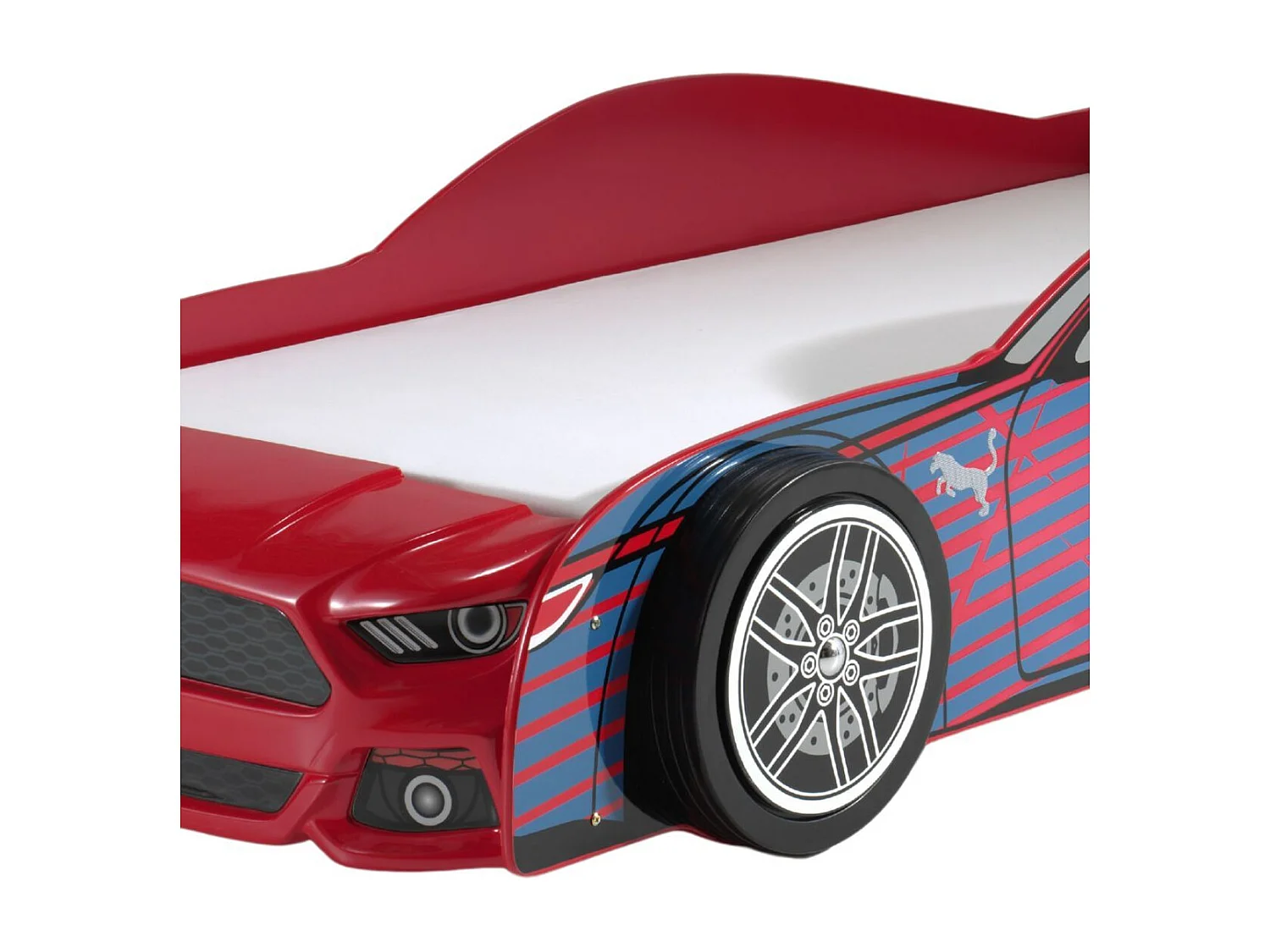 VELOCE - Lit Voiture de Sport 90x200cm Rouge et Bleu + Matelas