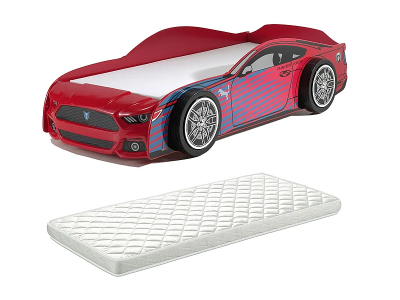 VELOCE - Lit Voiture de Sport 90x200cm Rouge et Bleu + Matelas