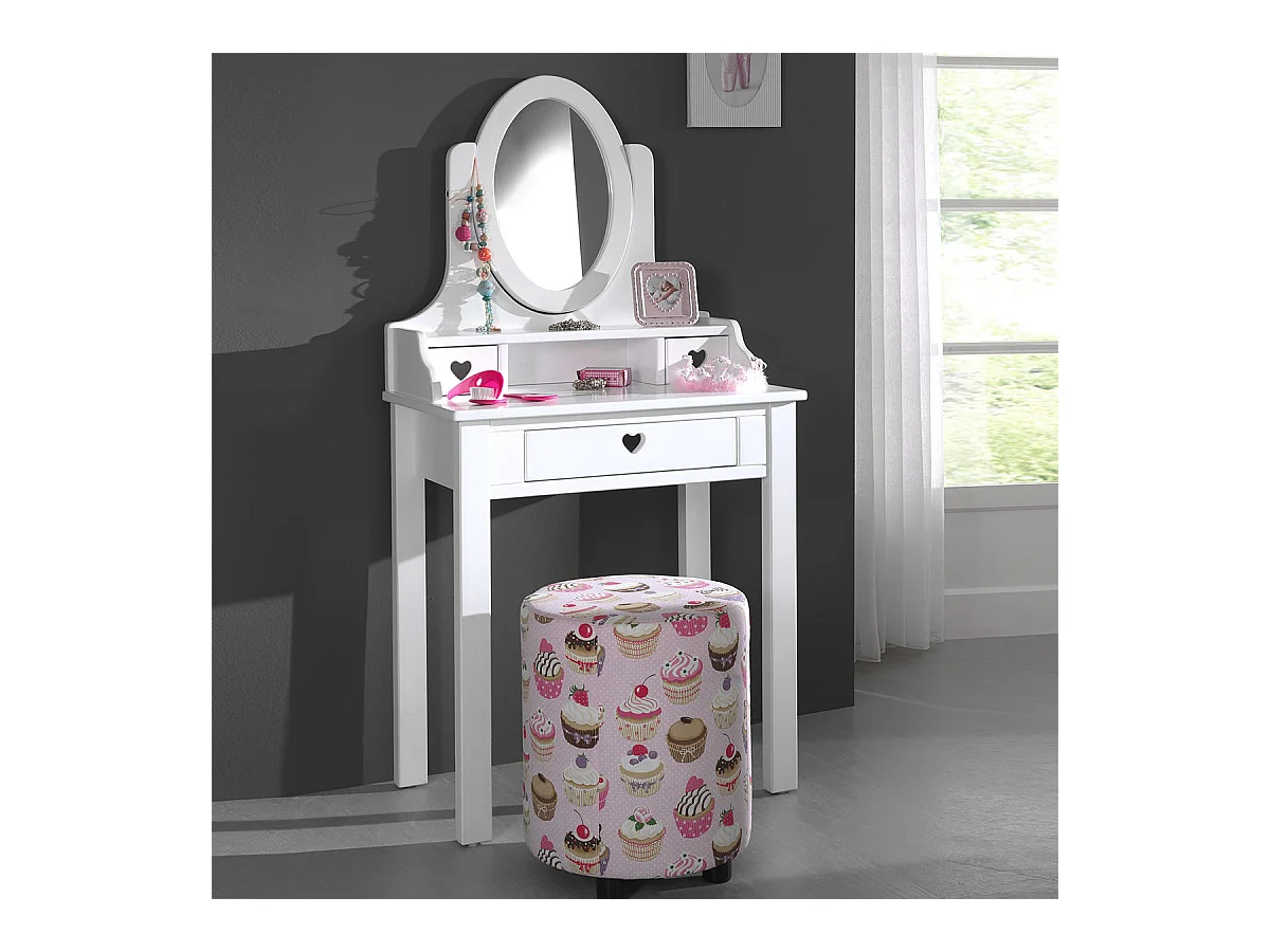 MILADY - Coiffeuse 3 Tiroirs Blanche avec Miroir Inclinable