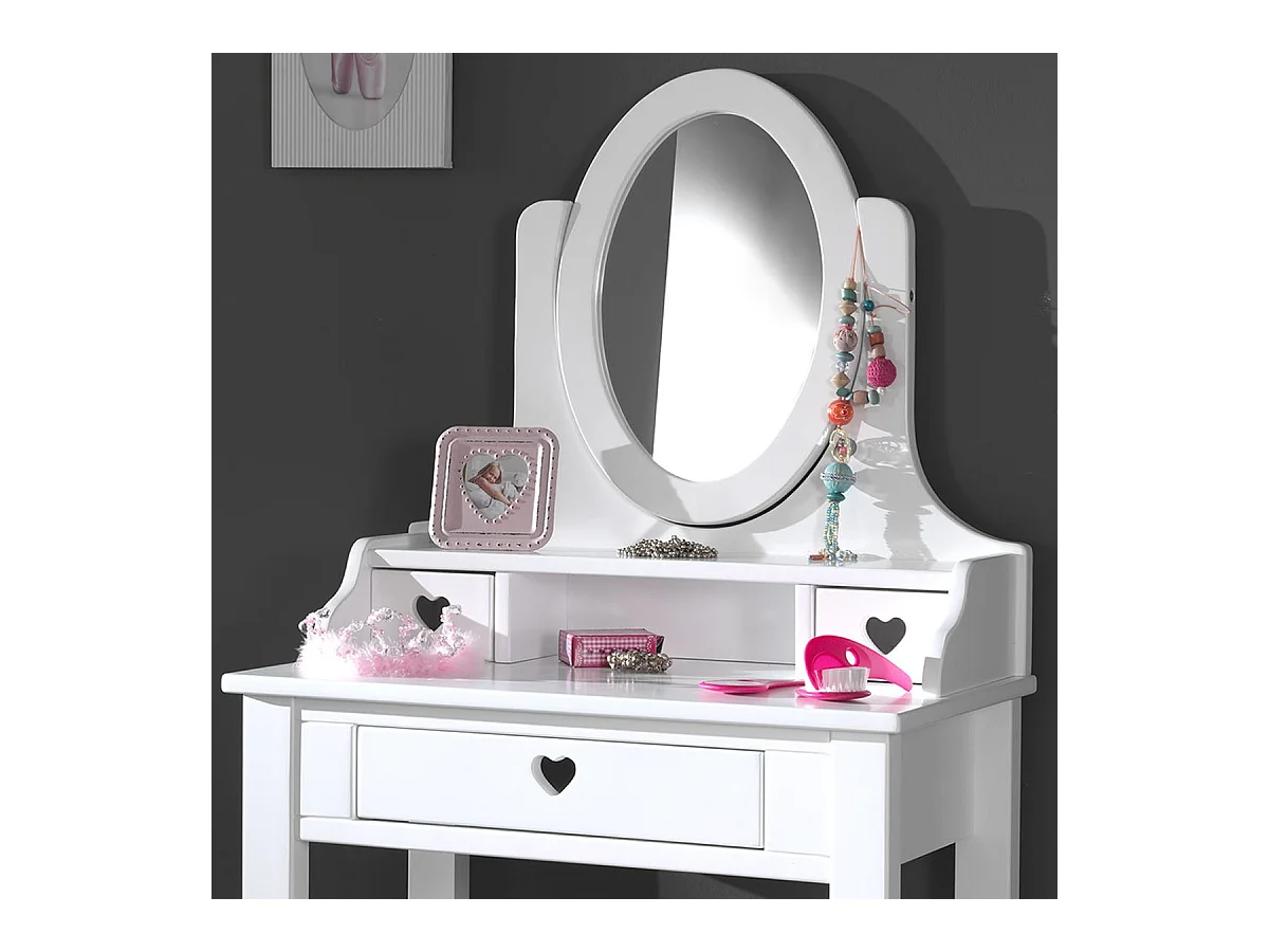 MILADY - Coiffeuse 3 Tiroirs Blanche avec Miroir Inclinable