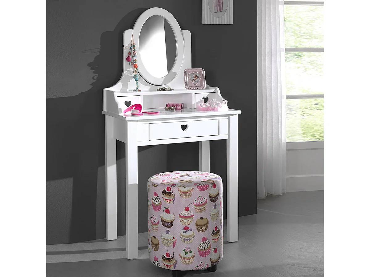 MILADY - Coiffeuse 3 Tiroirs Blanche avec Miroir Inclinable