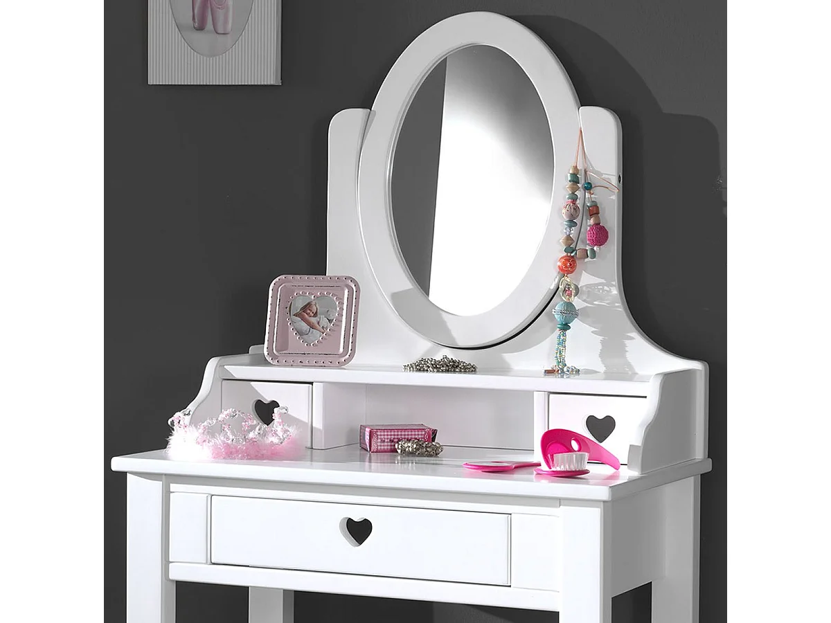 MILADY - Coiffeuse 3 Tiroirs Blanche avec Miroir Inclinable