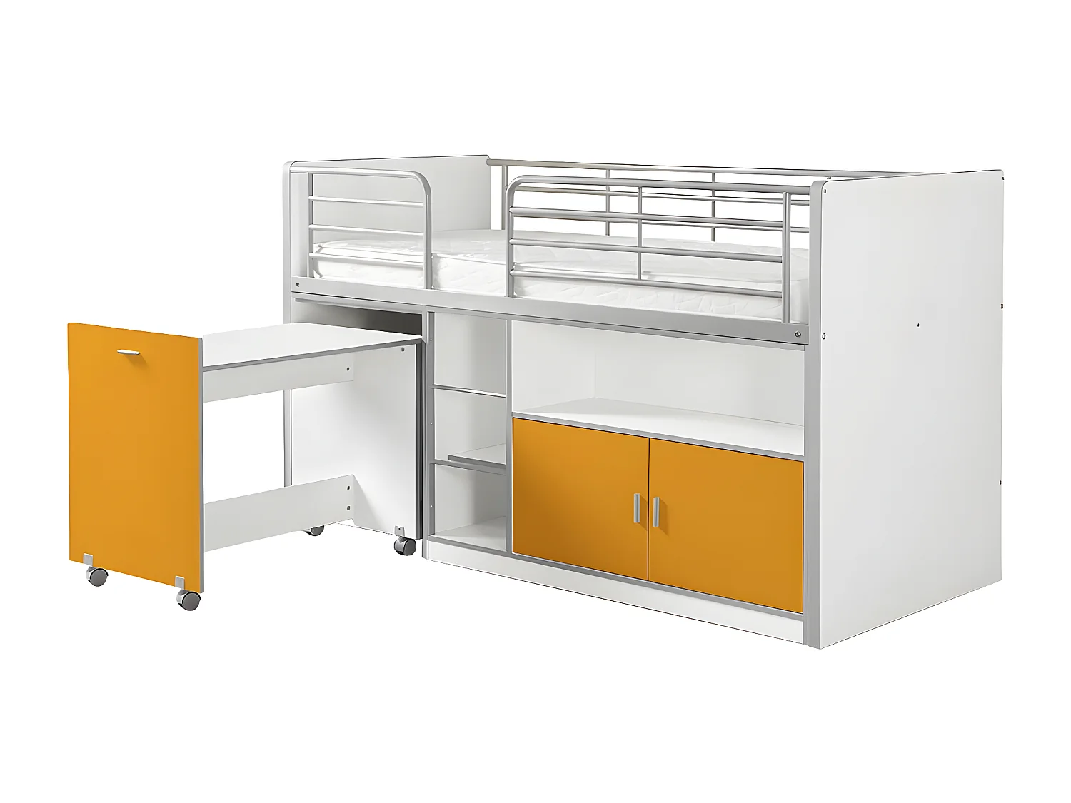 BAYMAX - Lit Combiné 90x200cm Jaune avec Bureau sur Roulettes