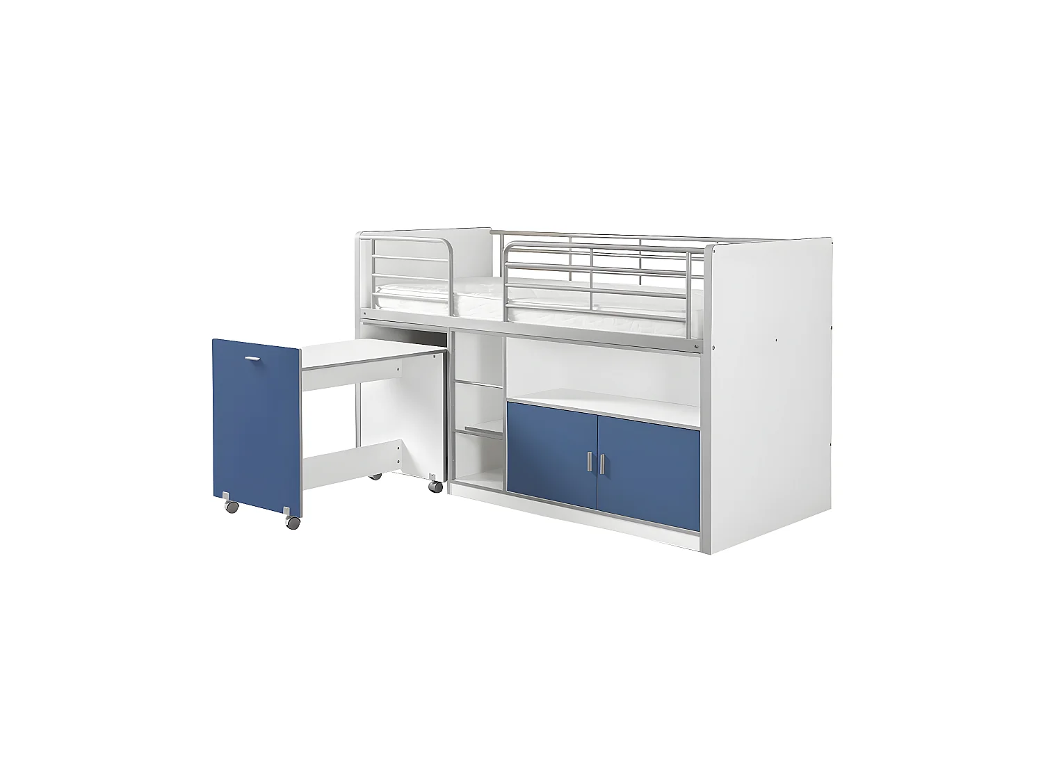 BAYMAX - Lit Combiné 90x200cm Bleu avec Bureau sur Roulettes
