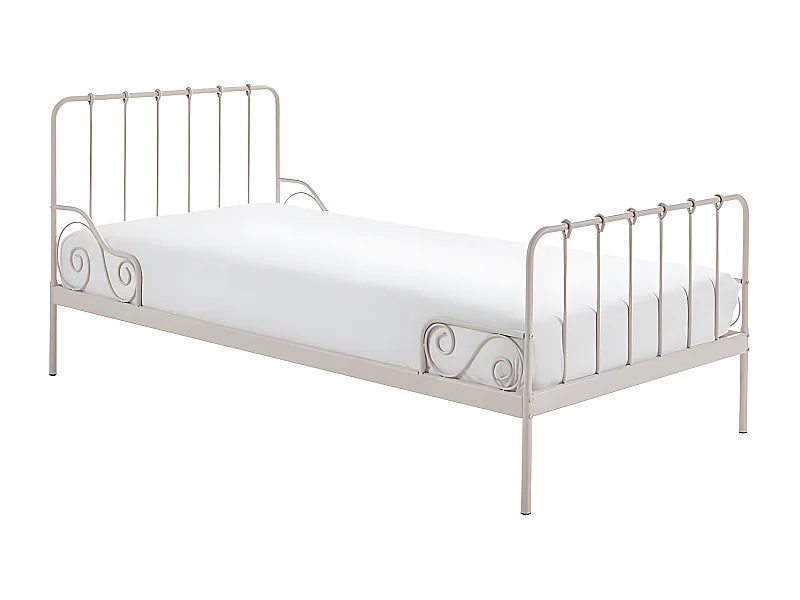 ORNAM - Lit à Barreaux 90x200cm Métal Poudré Rose