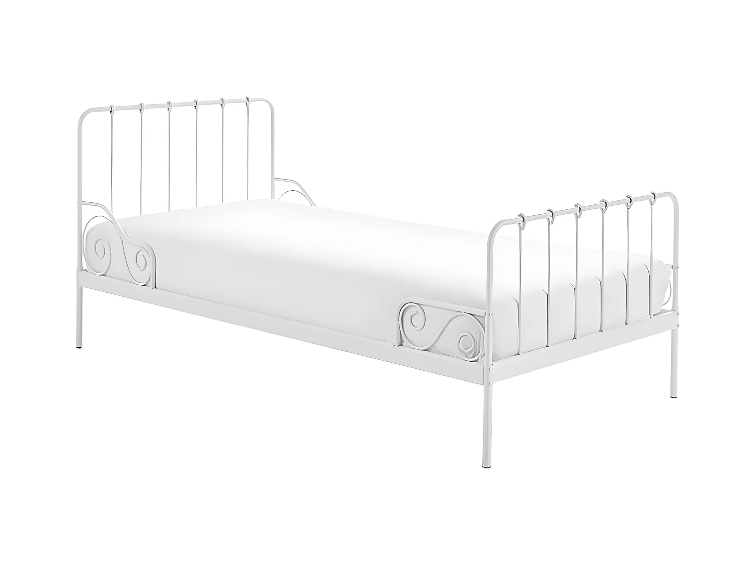 ORNAM - Lit à Barreaux 90x200cm Métal Poudré Blanc