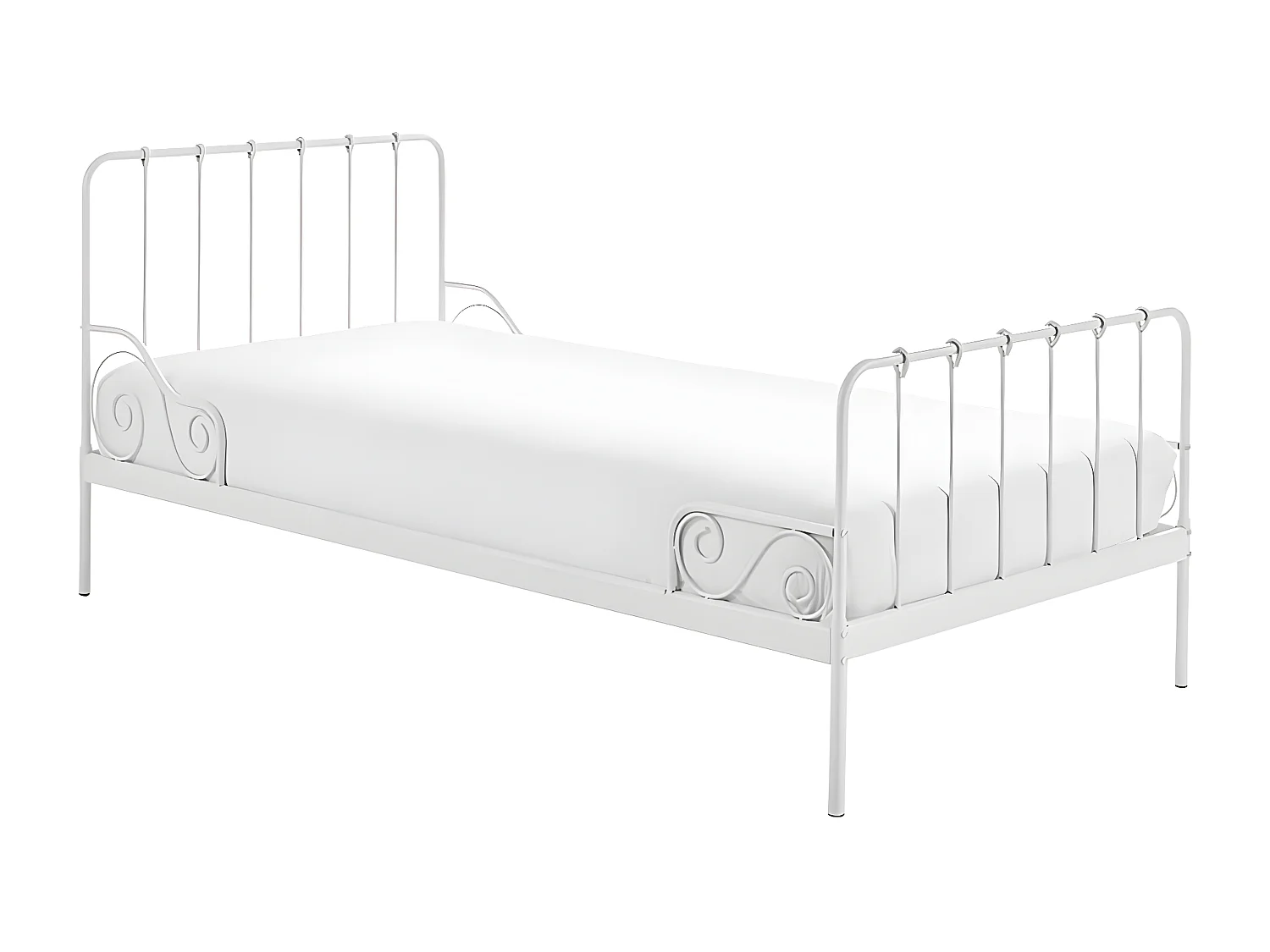 ORNAM - Lit à Barreaux 90x200cm Métal Poudré Blanc