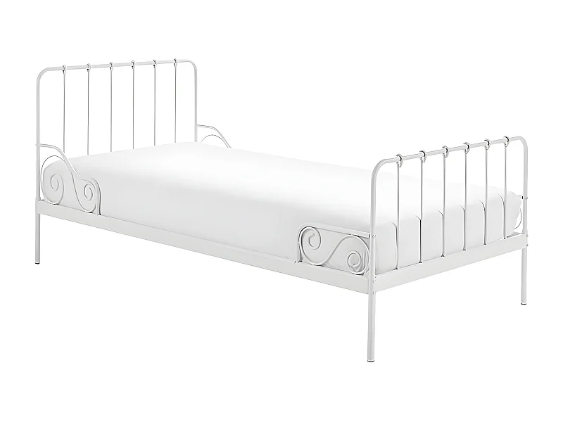 ORNAM - Lit à Barreaux 90x200cm Métal Poudré Blanc