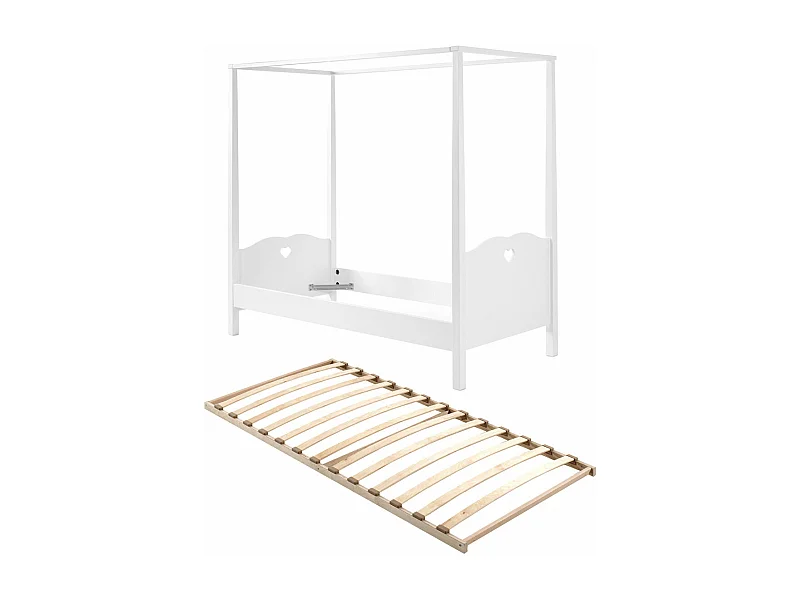 MILADY - Lit à Baldaquin 90x200cm Motifs Coeurs avec Sommier