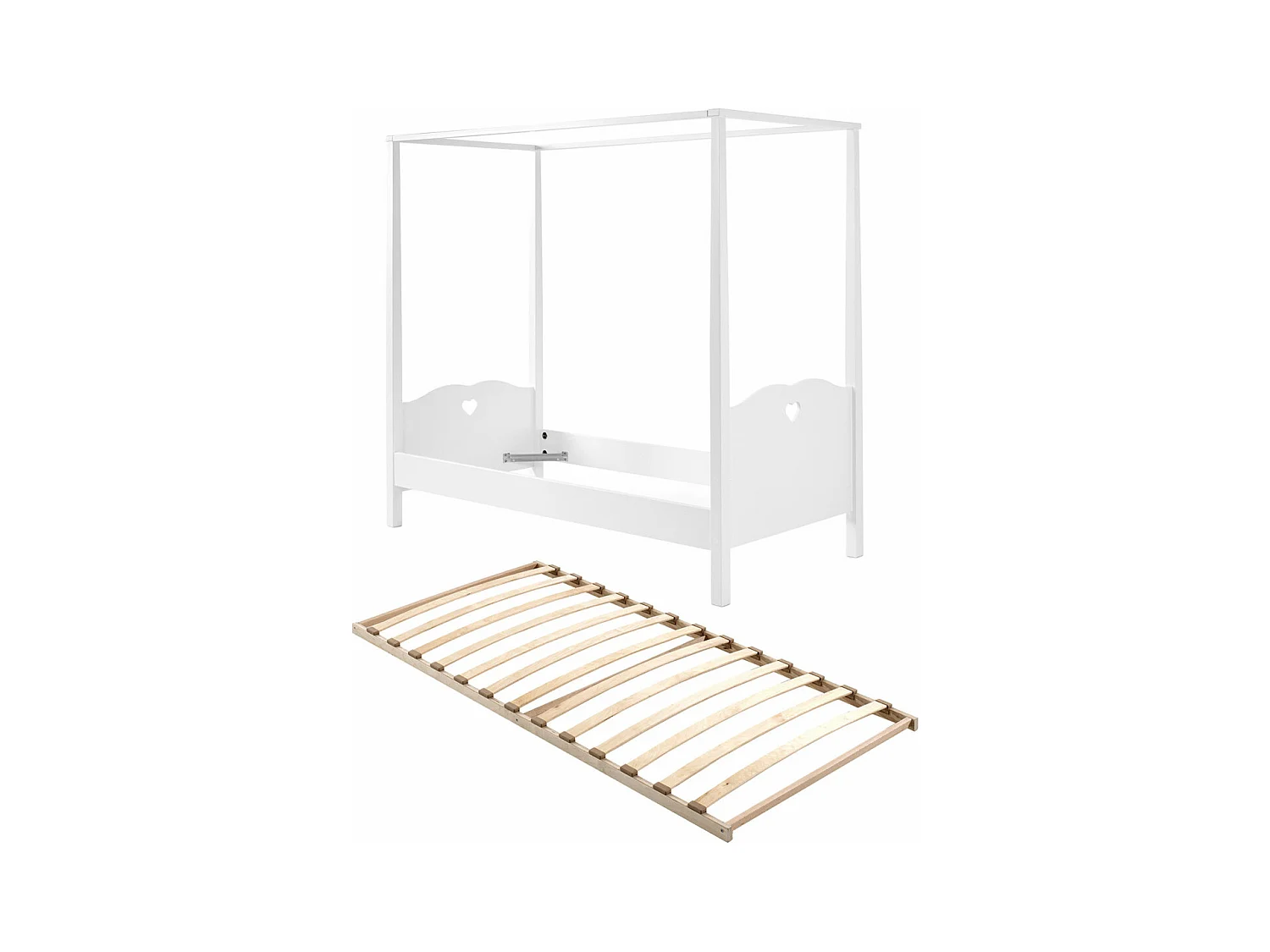 MILADY - Lit à Baldaquin 90x200cm Motifs Coeurs avec Sommier