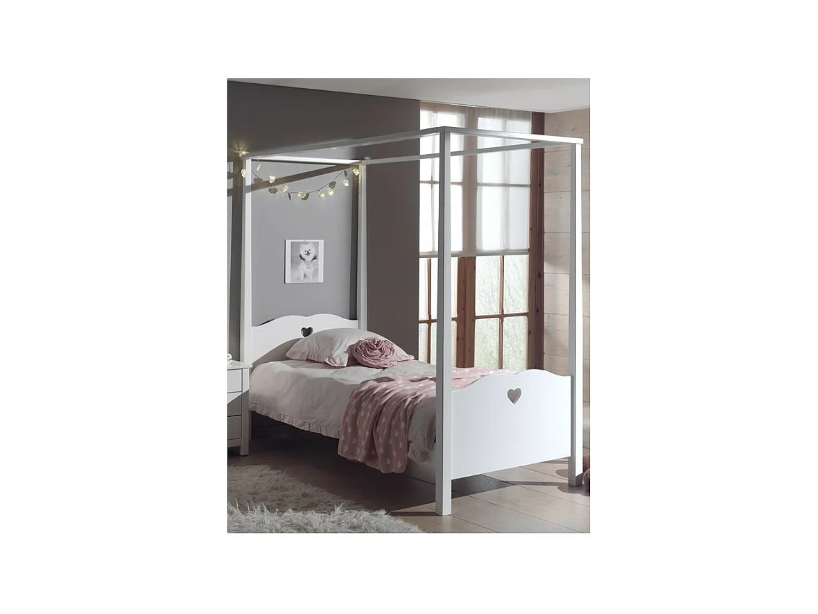 MILADY - Lit à Baldaquin 90x200cm Motifs Coeurs avec Sommier