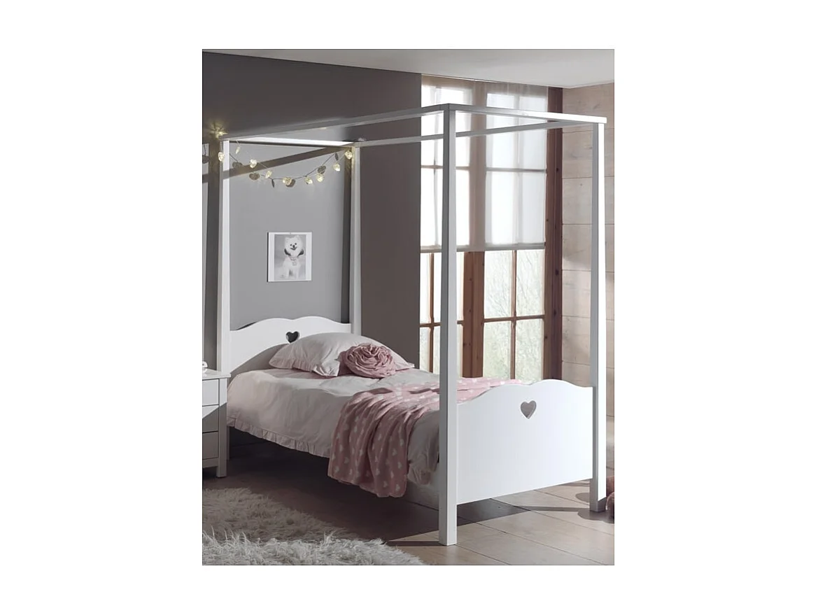 MILADY - Lit à Baldaquin 90x200cm Motifs Coeurs avec Sommier