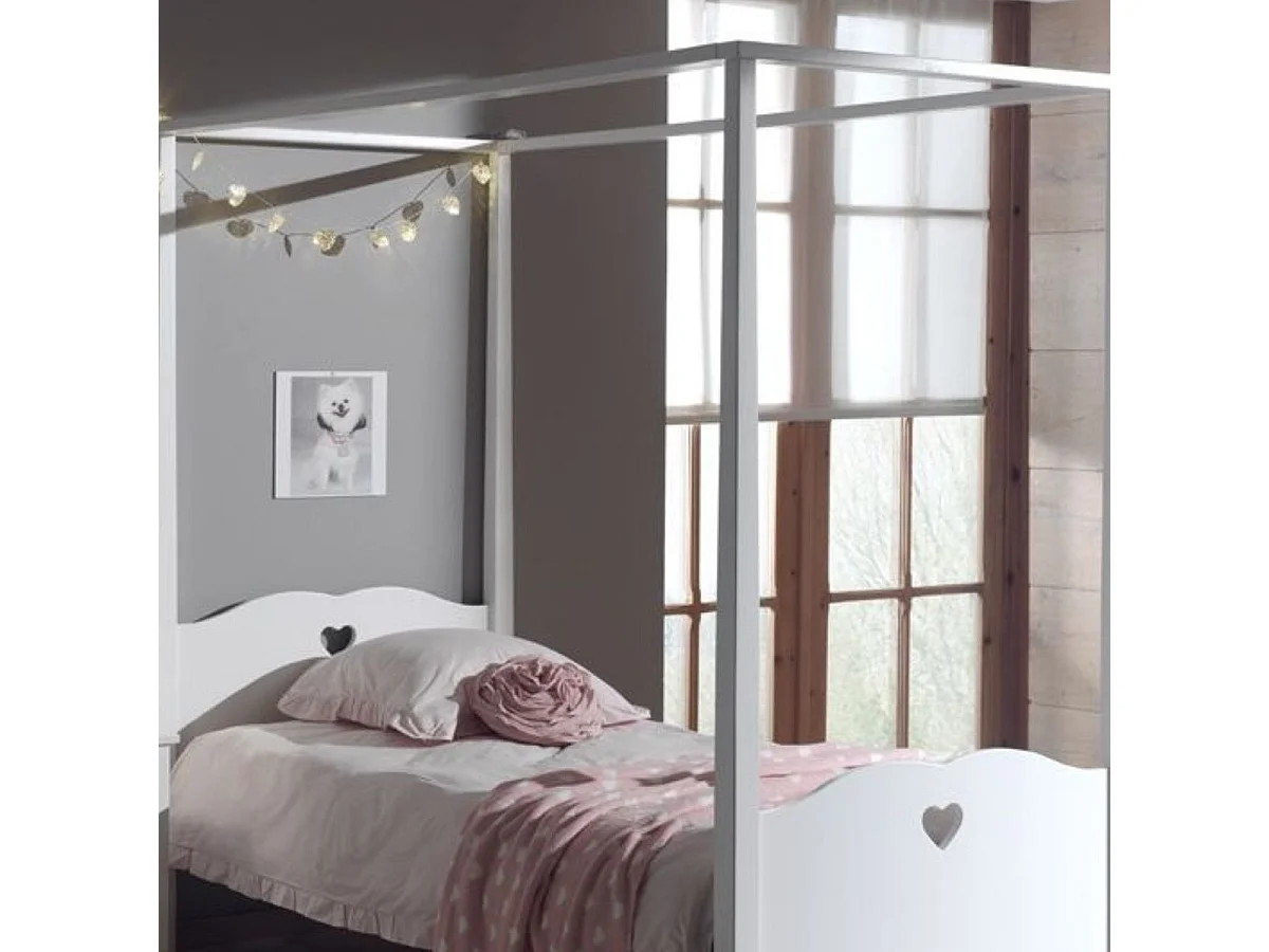 MILADY - Lit à Baldaquin 90x200cm Motifs Coeurs avec Sommier