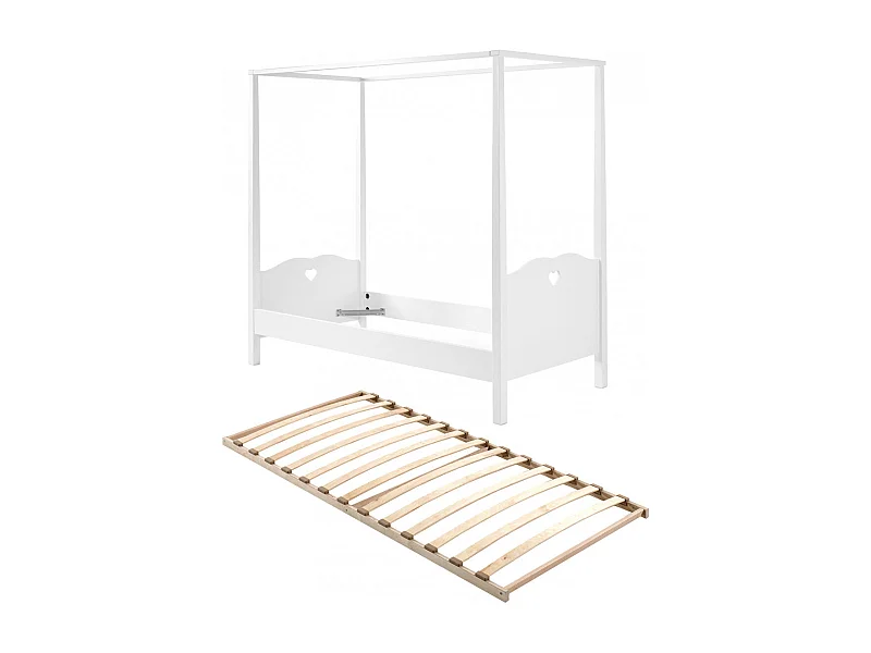 MILADY - Lit à Baldaquin 90x200cm Motifs Coeurs avec Sommier