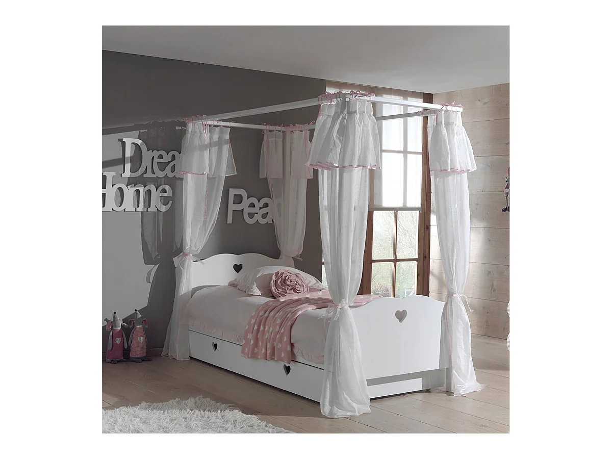 MILADY - Lit à Baldaquin 90x200cm Complet + Sommier