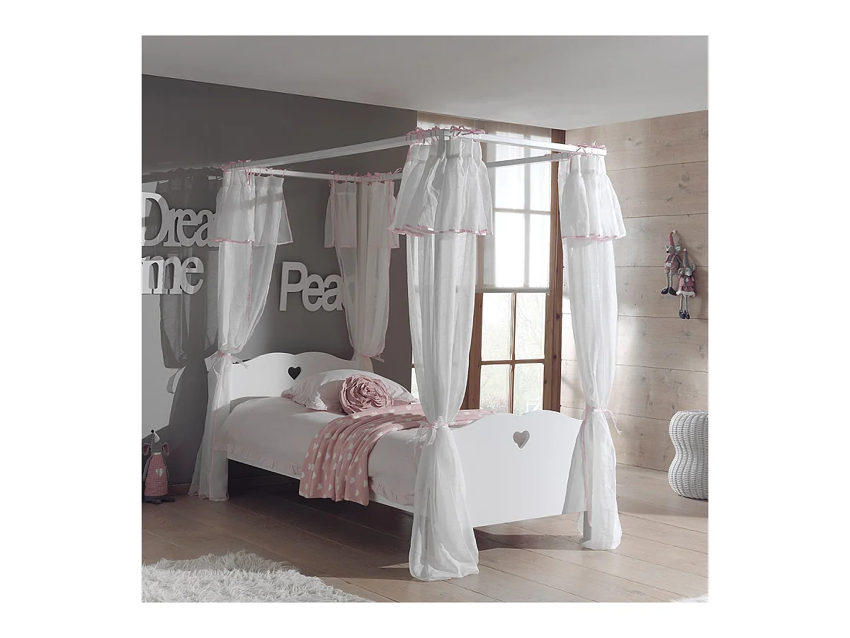 MILADY - Lit à Baldaquin 90x200cm avec Rideaux + Sommier