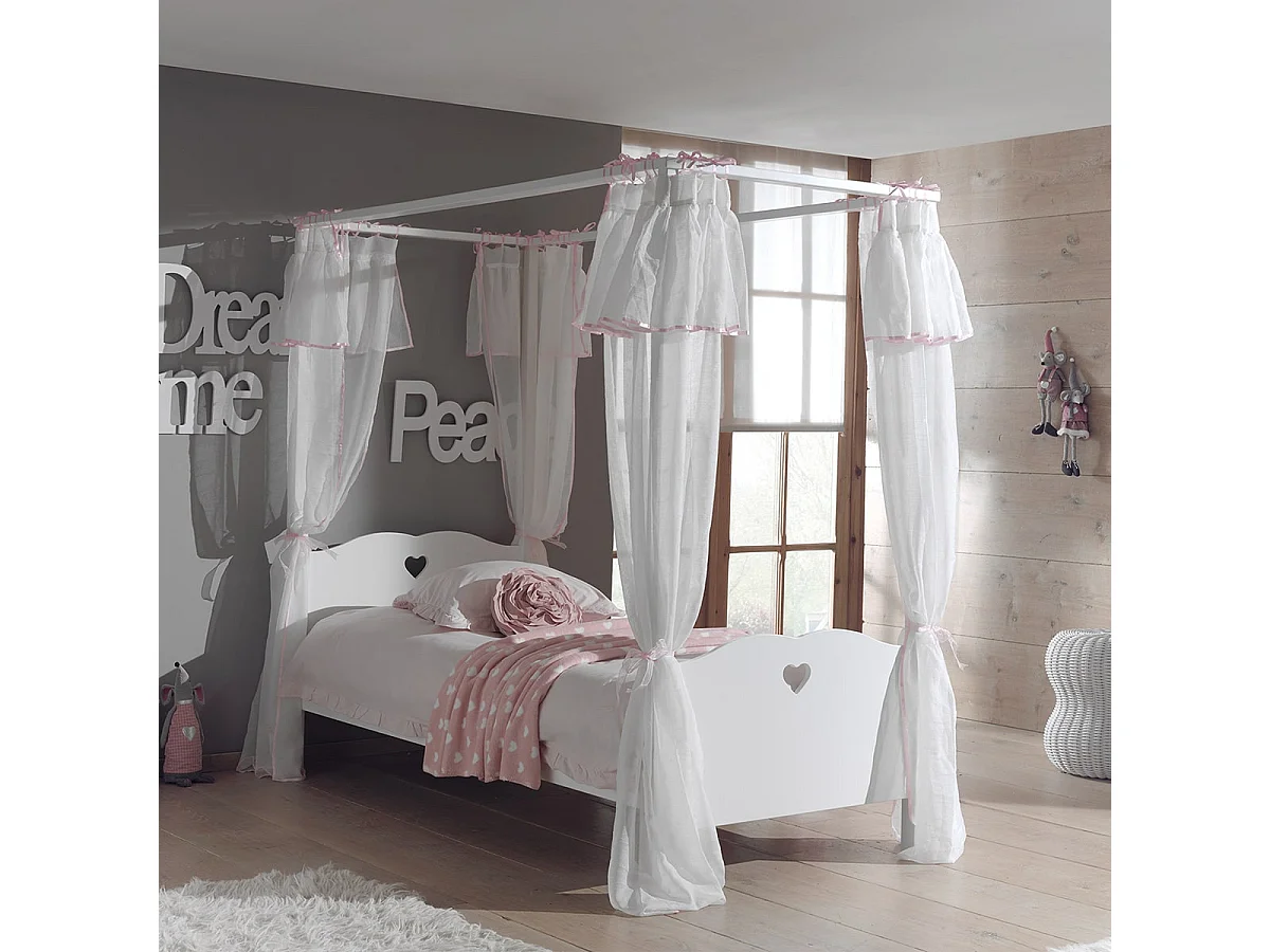 MILADY - Lit à Baldaquin 90x200cm avec Rideaux + Sommier