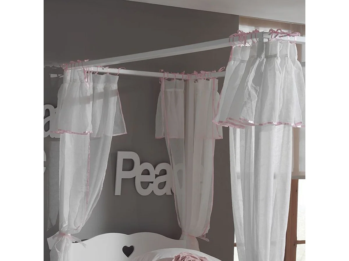 MILADY - Lit à Baldaquin 90x200cm avec Rideaux + Sommier