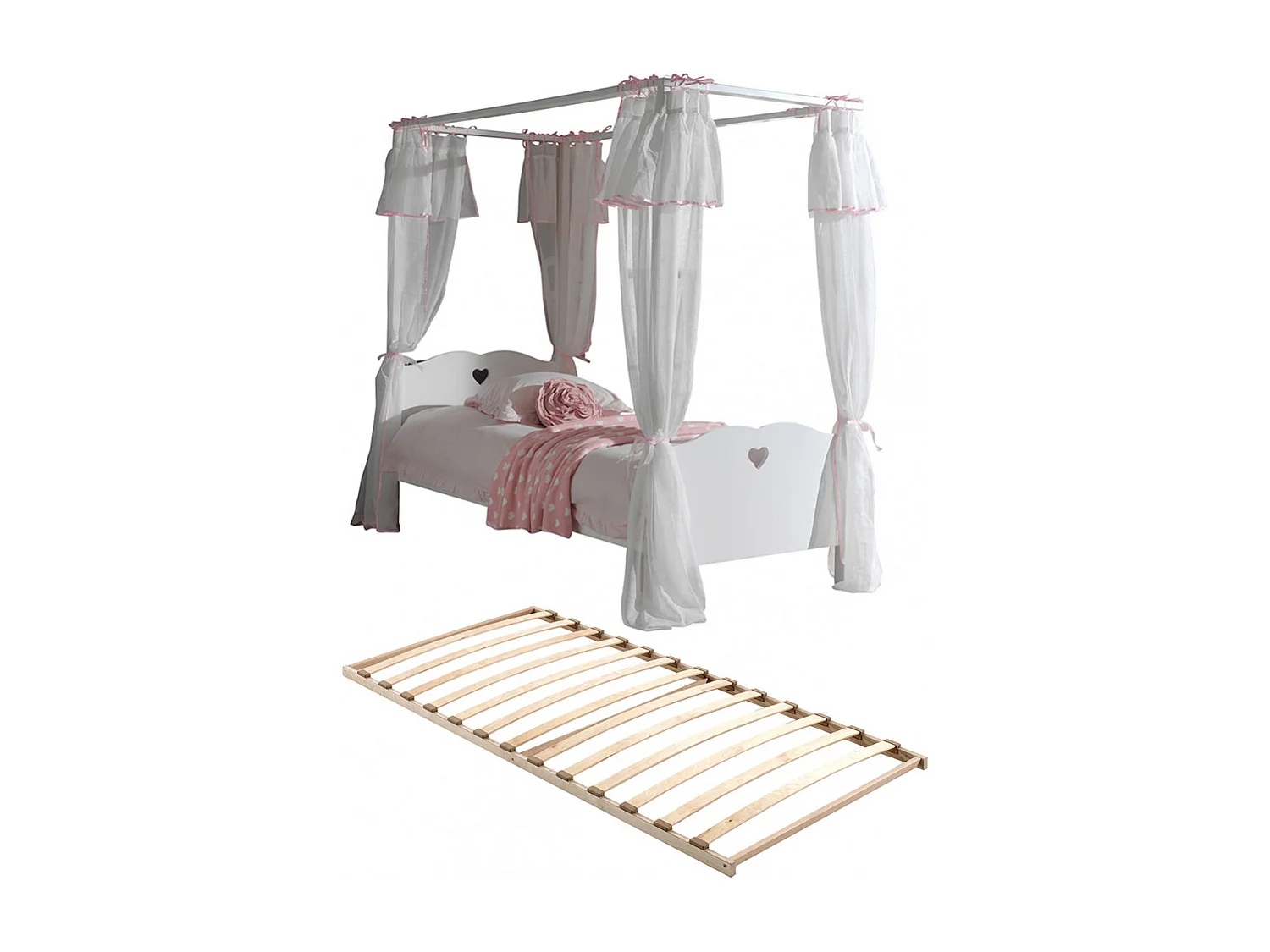 MILADY - Lit à Baldaquin 90x200cm avec Rideaux + Sommier