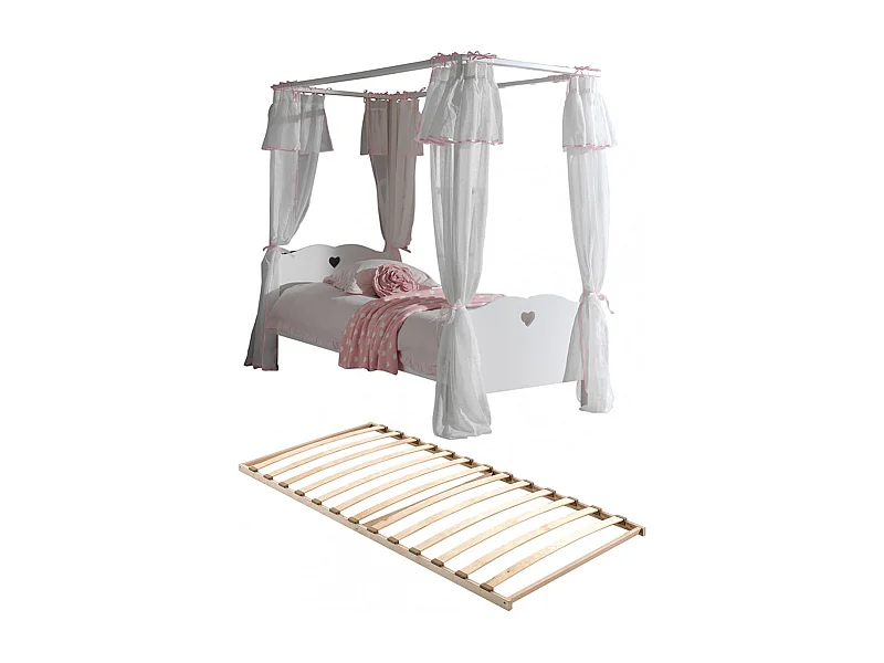 MILADY - Lit à Baldaquin 90x200cm avec Rideaux + Sommier