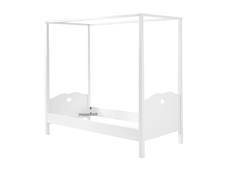 MILADY - Lit à Baldaquin 90x200cm Blanc Motifs Coeurs