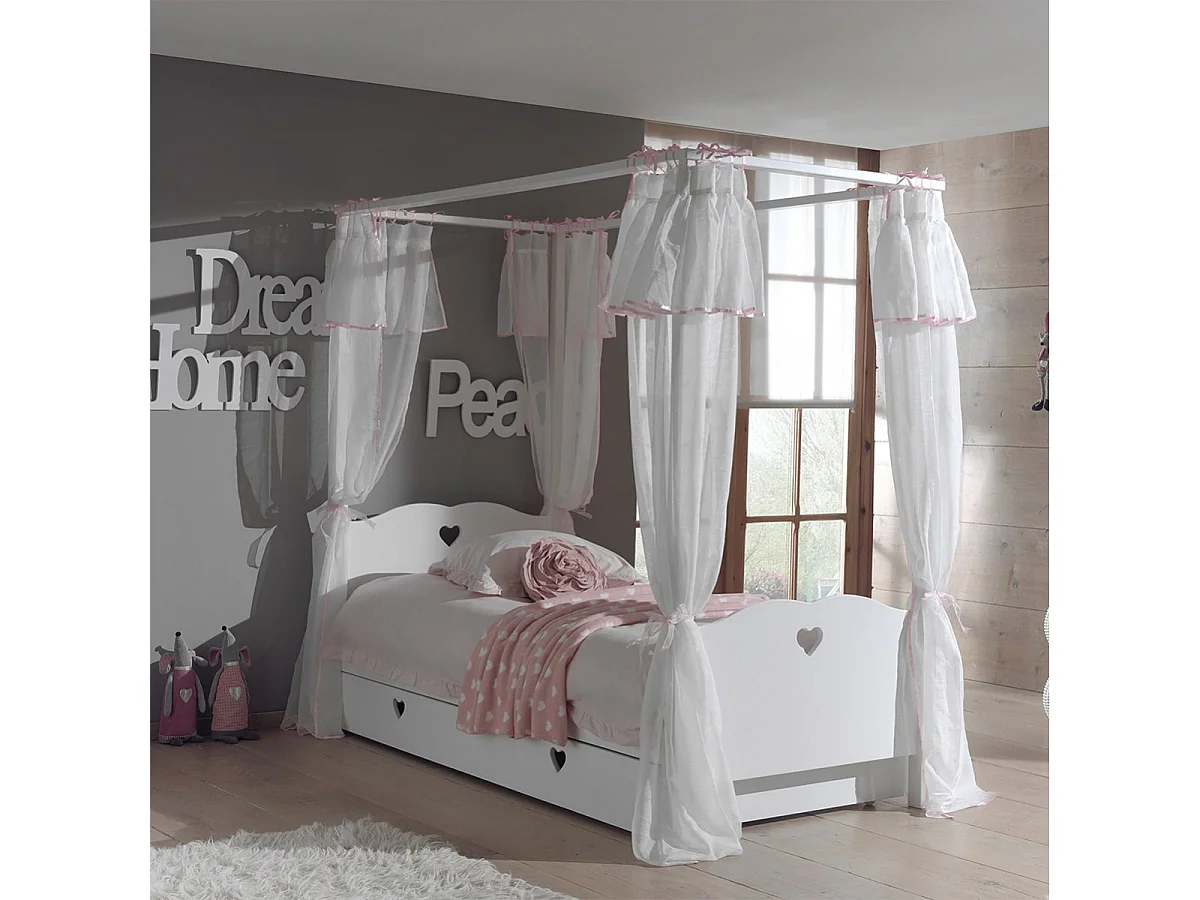MILADY - Lit à Baldaquin 90x200cm avec Tiroir et Rideaux