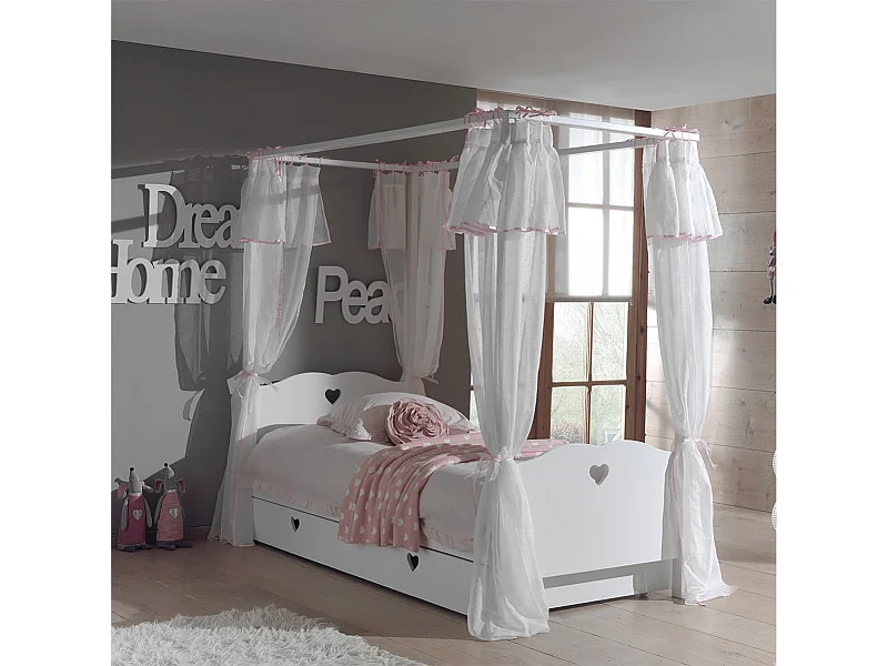 MILADY - Lit à Baldaquin 90x200cm avec Tiroir et Rideaux