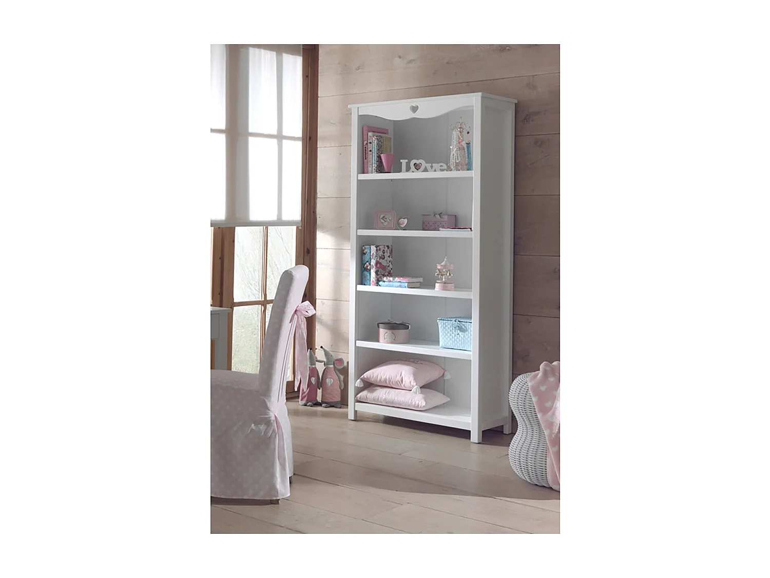 MILADY - Bibliothèque Blanche 5 Niveaux Motif Coeur Ajouré