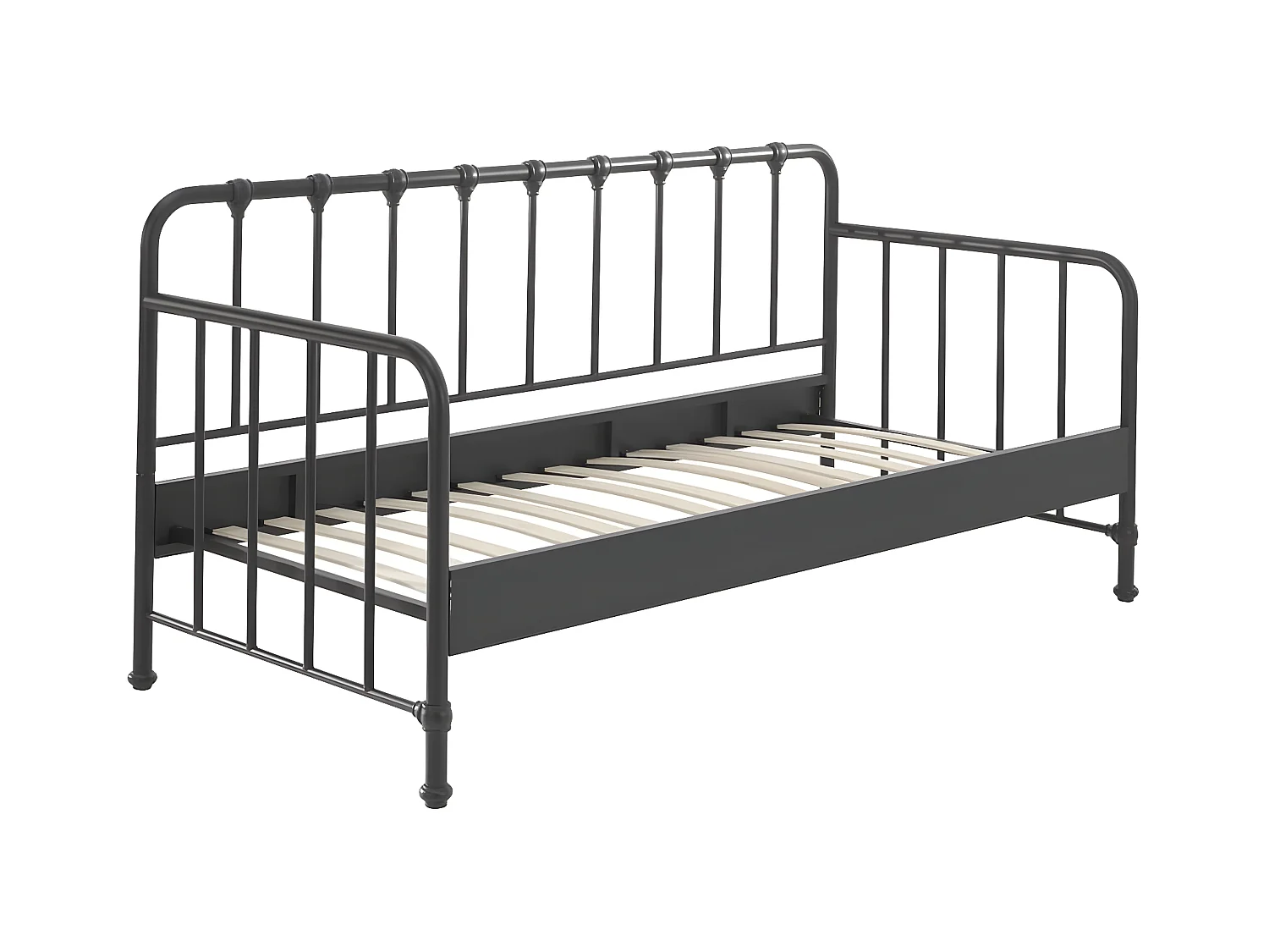 CHICAGO - Lit Banquette à Barreaux 90x200cm Métal Noir