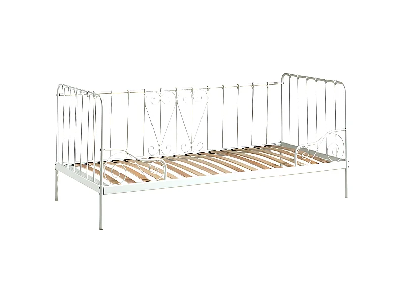 ORNAM - Lit Banquette 90x200cm Métal Poudré Blanc