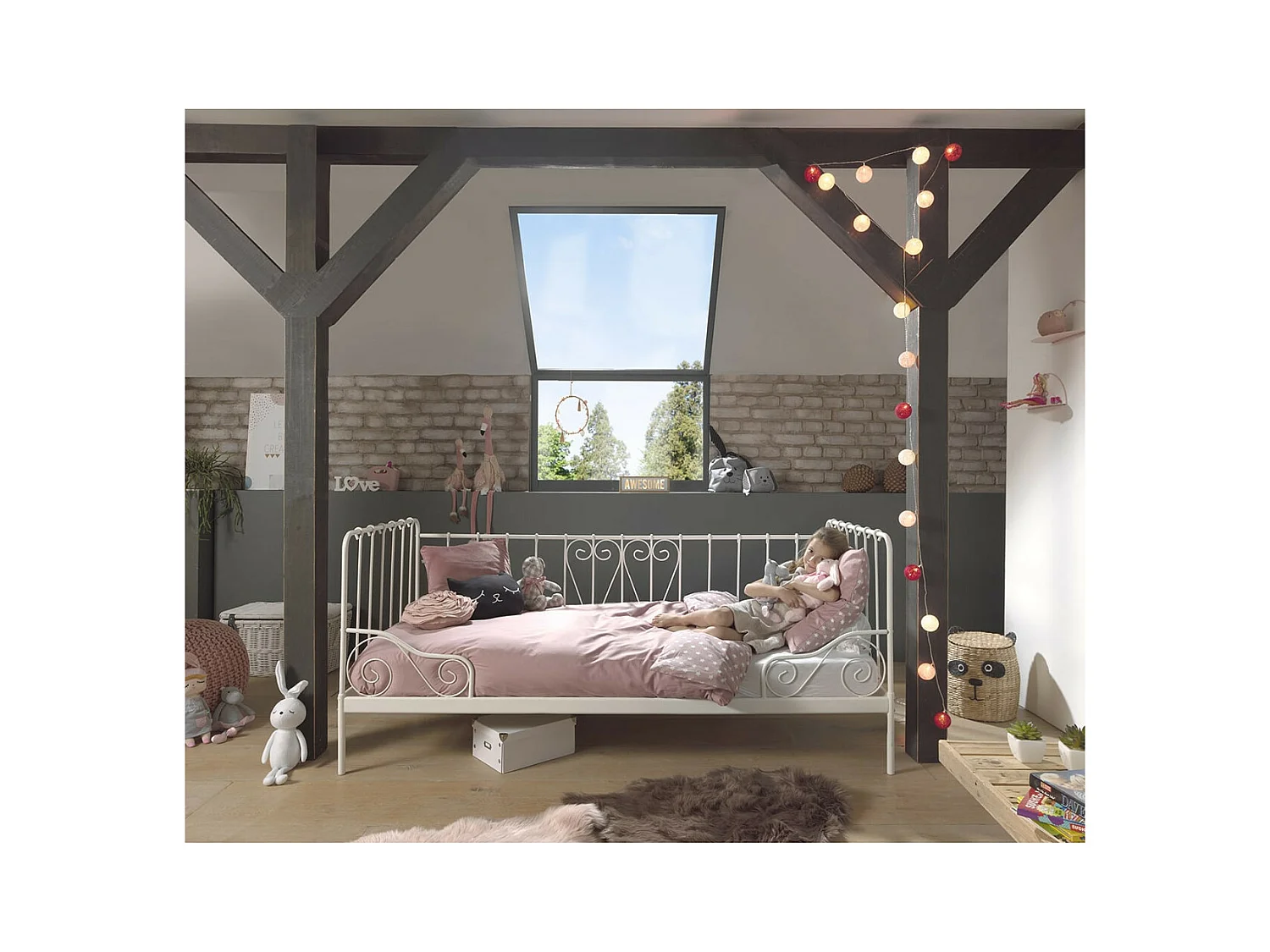 ORNAM - Lit Banquette 90x200cm Métal Poudré Blanc