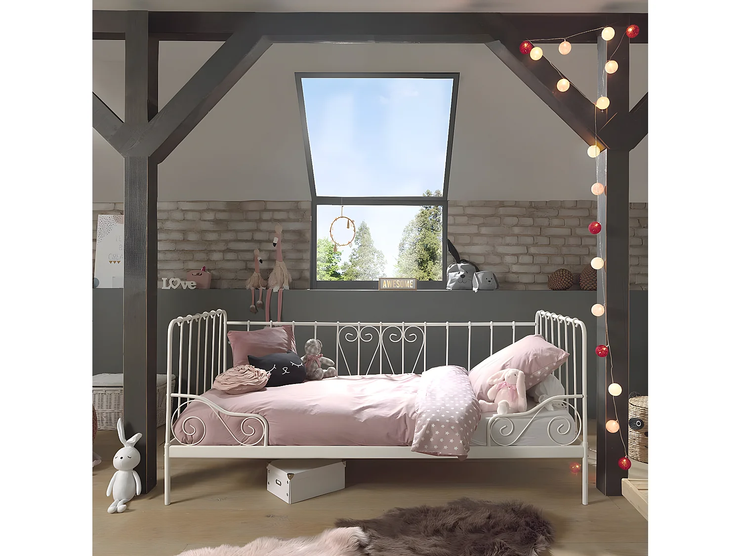 ORNAM - Lit Banquette 90x200cm Métal Poudré Blanc