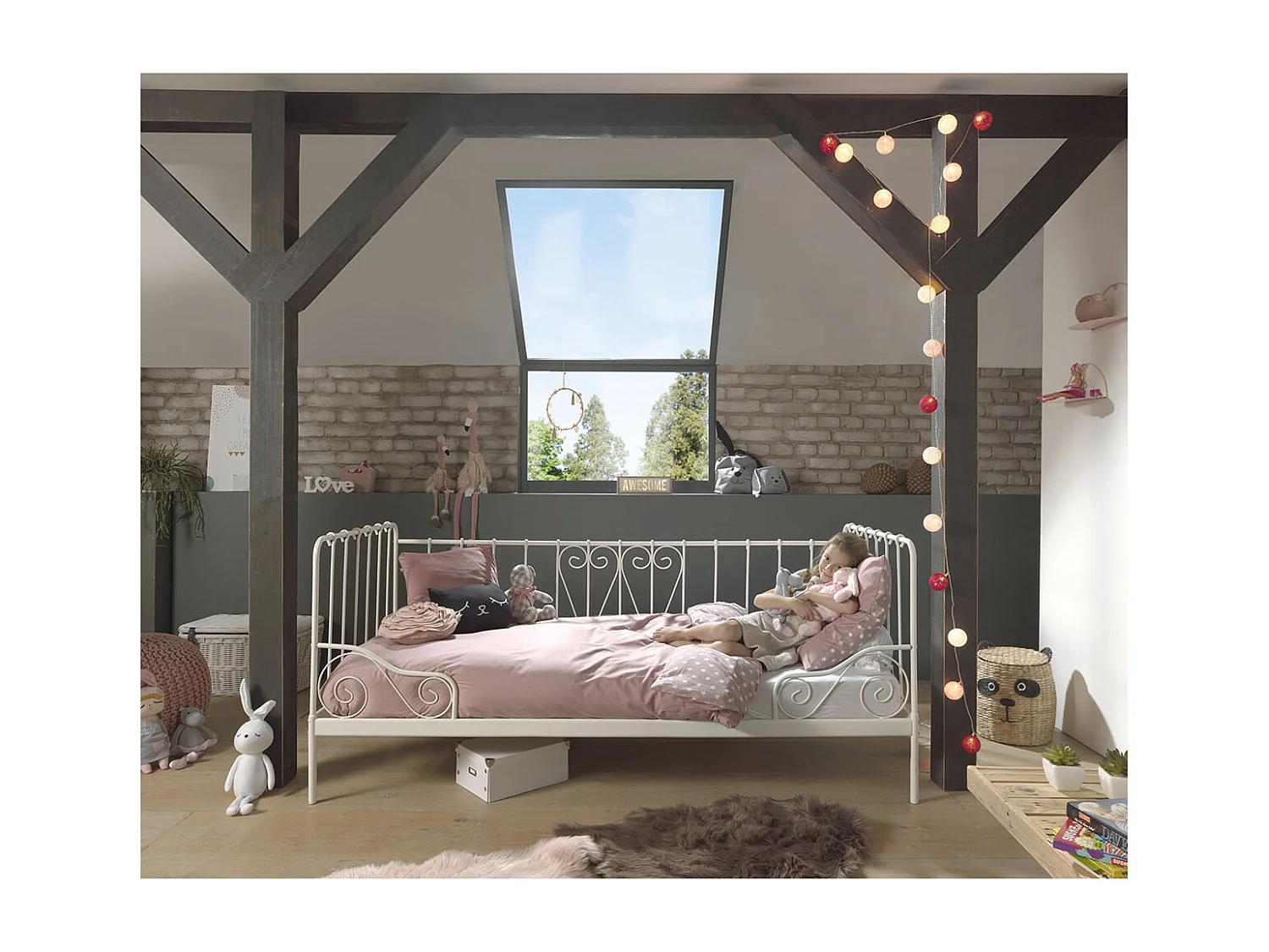 ORNAM - Lit Banquette 90x200cm Métal Poudré Blanc