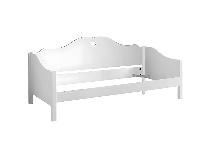 MILADY - Lit Banquette 90x200cm Blanc Motifs Coeurs Ajourés