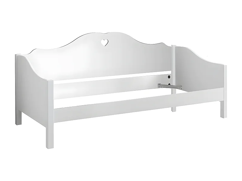 MILADY - Lit Banquette 90x200cm Blanc Motifs Coeurs Ajourés