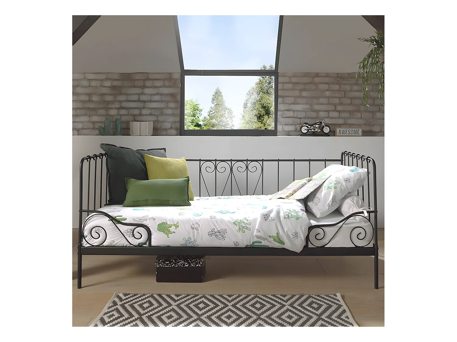 ORNAM - Lit Banquette 90x200cm Métal Poudré Noir