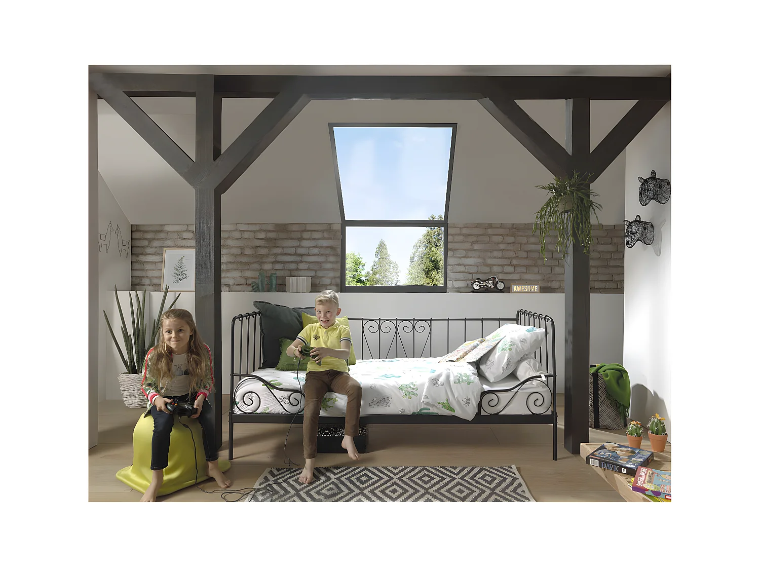 ORNAM - Lit Banquette 90x200cm Métal Poudré Noir
