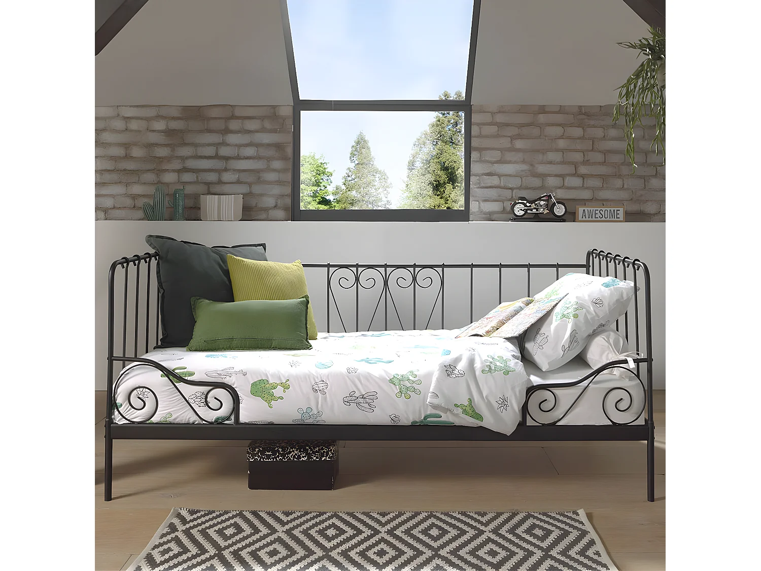 ORNAM - Lit Banquette 90x200cm Métal Poudré Noir