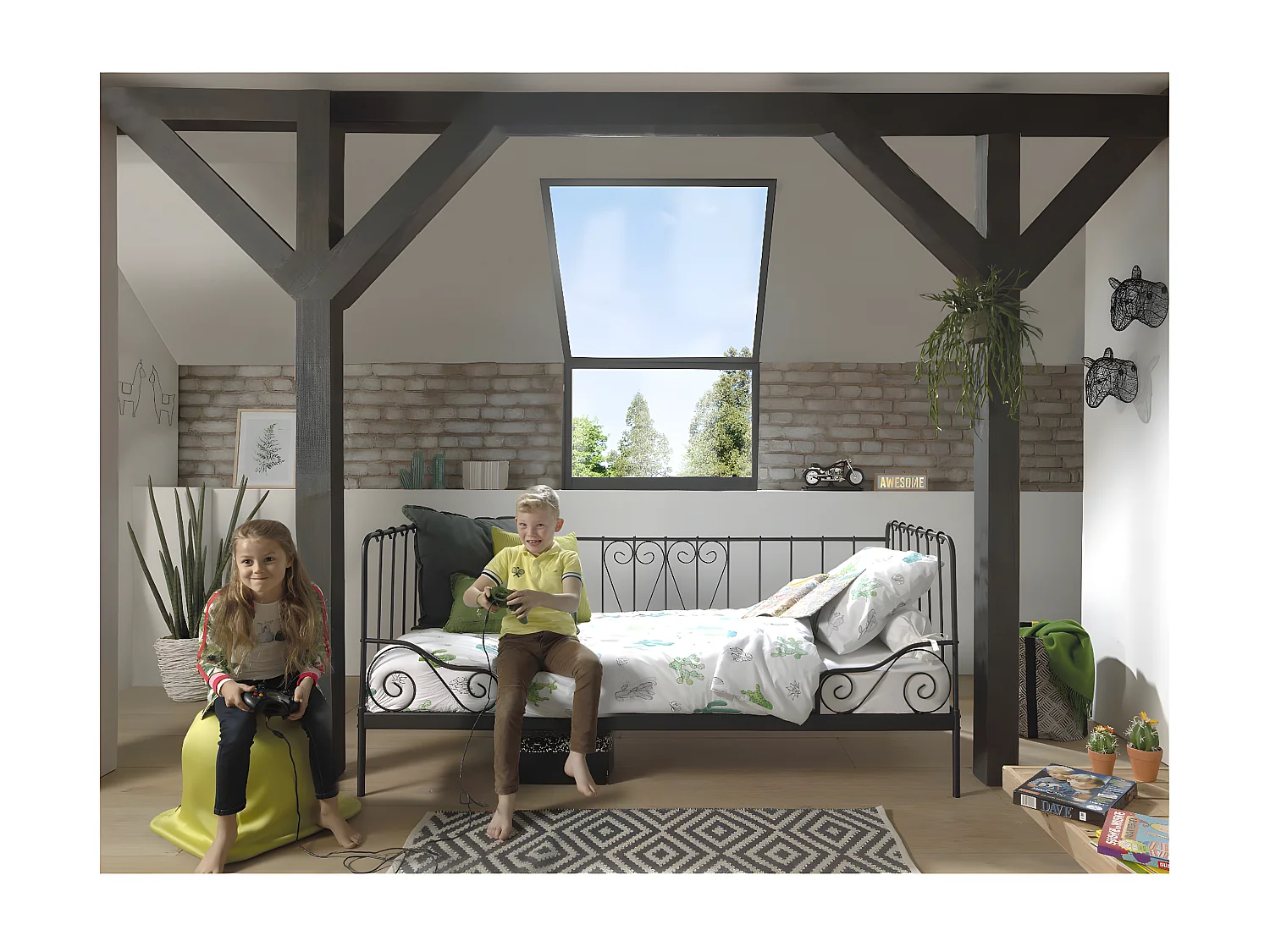 ORNAM - Lit Banquette 90x200cm Métal Poudré Noir