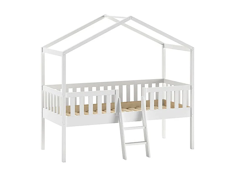 ARKAN - Lit Cabane Surélevé 90x200cm en Pin Massif Blanc