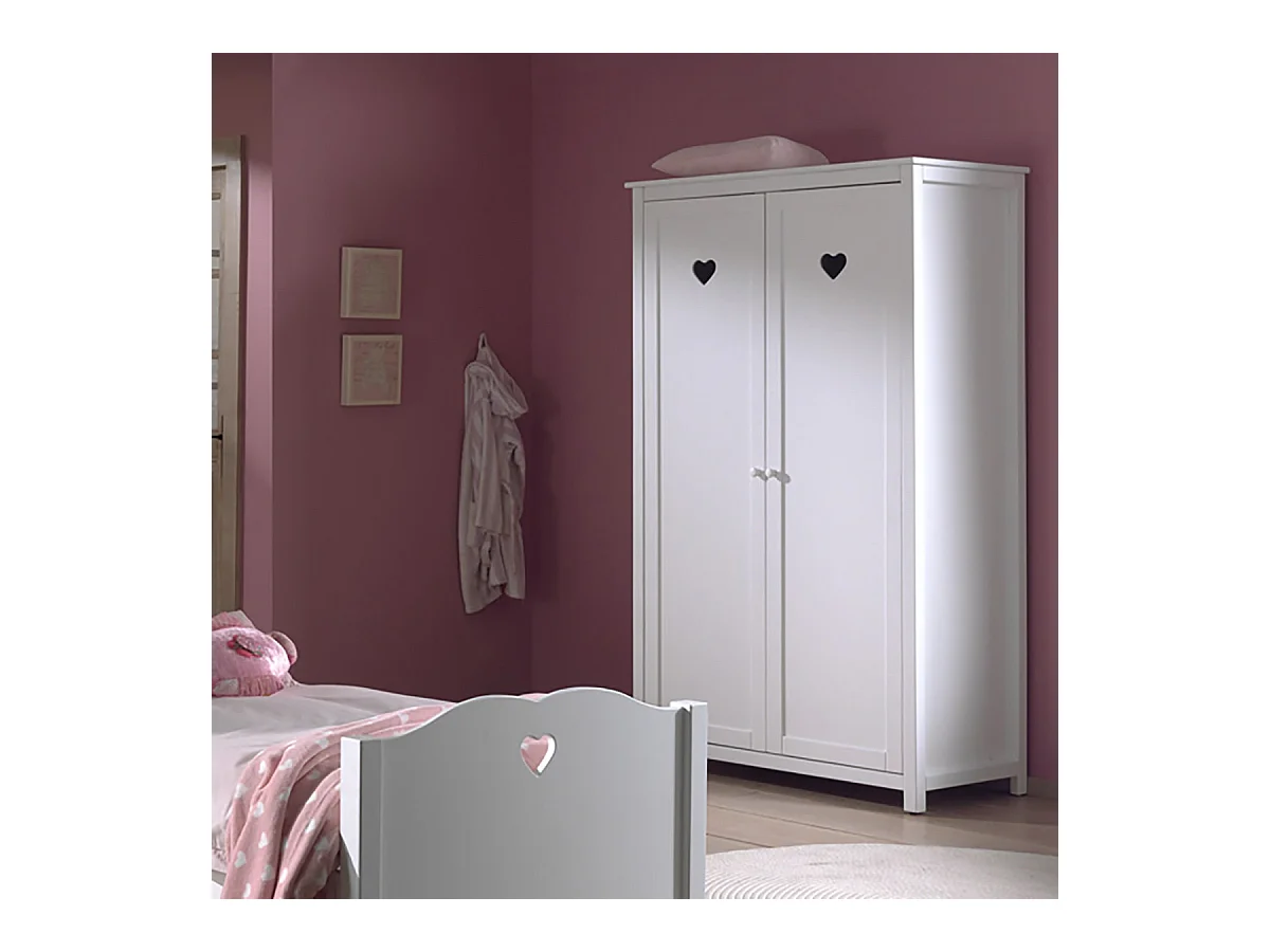 MILADY - Armoire 2 Portes Blanche Motifs Coeurs Ajourés